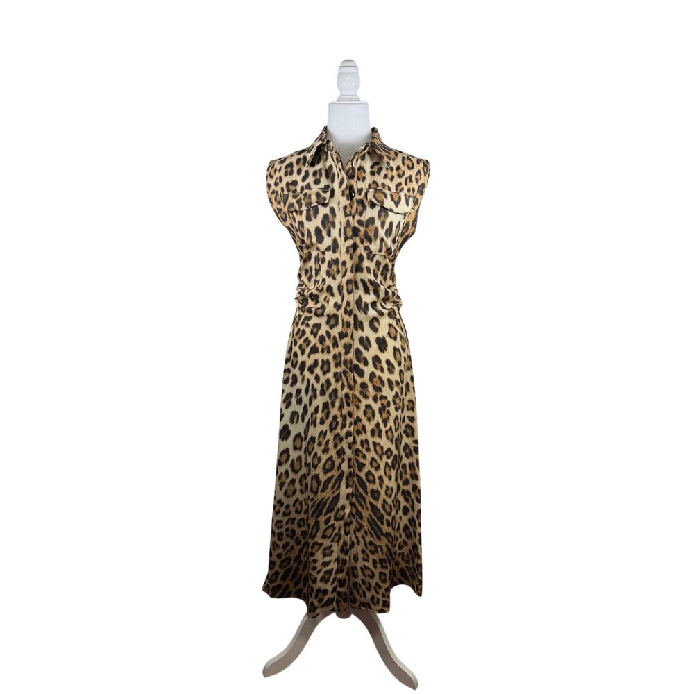 Mango Sleeveless Leopard-print Button Shirt Dress Size 4